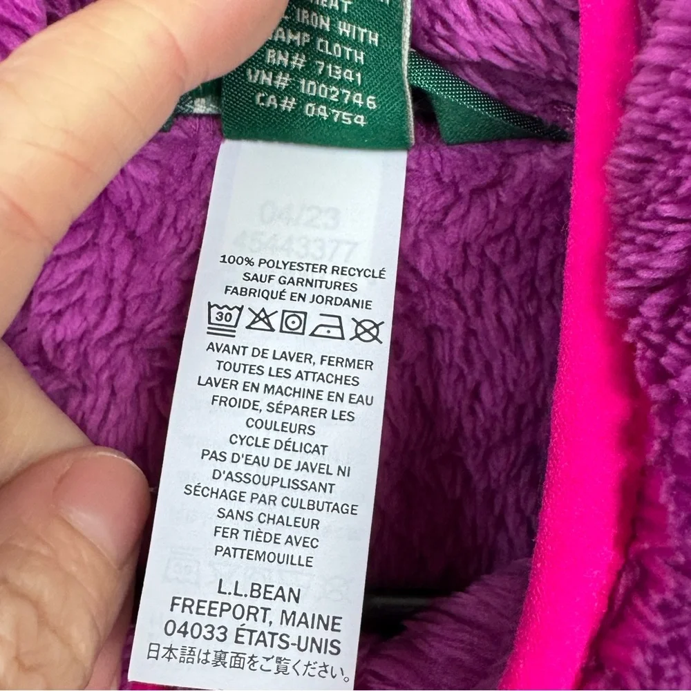 L.L.Bean youth fleece 1/2 zip hooded jacket in purple and pink XL 18